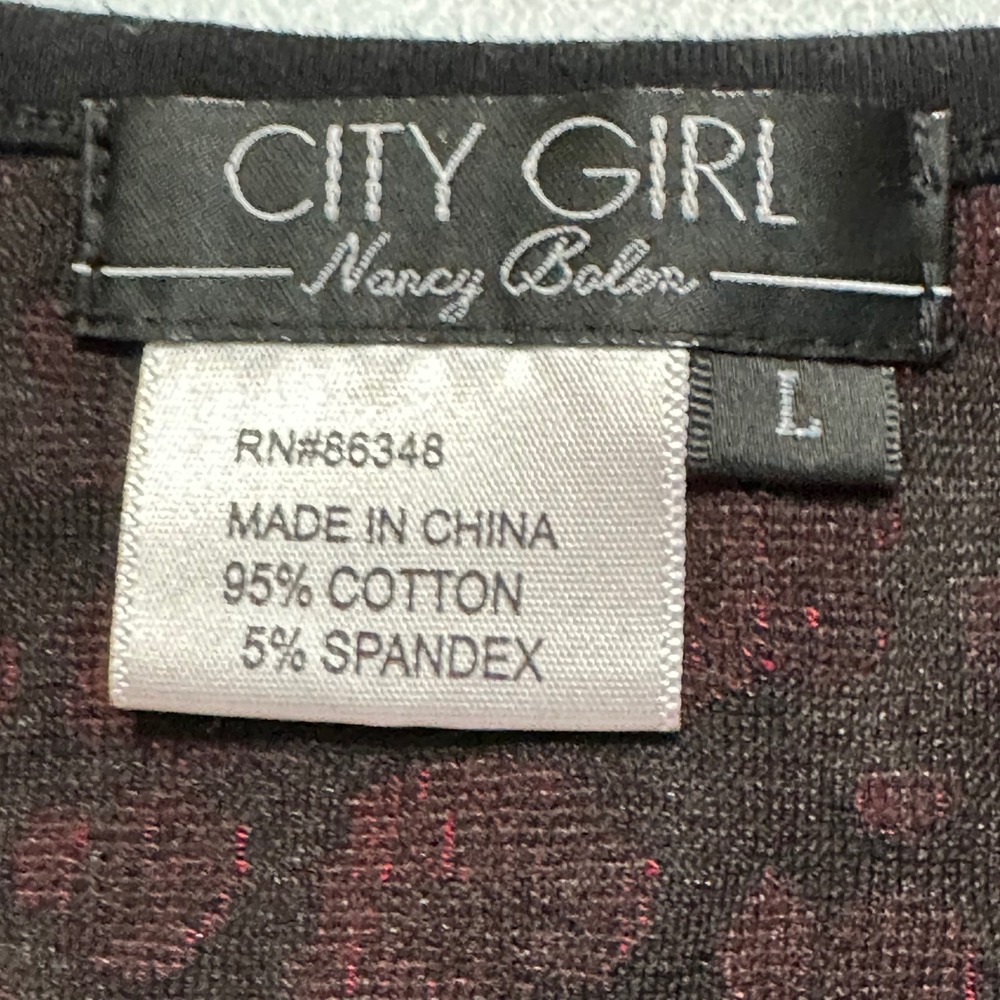 City Girl Nancy Bolen Red Black Leopard Print Textured Sleeveless‎ Tank Top Sz L - Picture 3 of 4